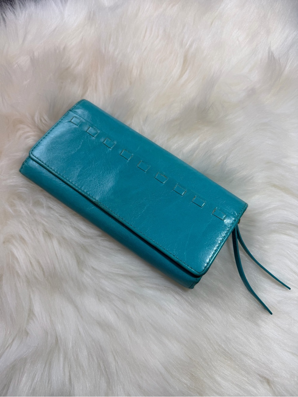 Hobo International Aqua Blue Smooth Leather Long Womens Bifold Wallet
